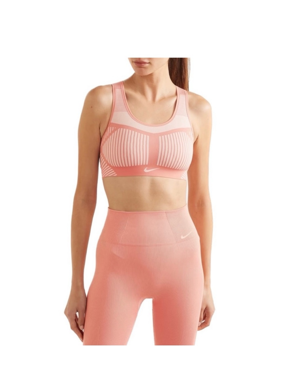 Nike Seamless Striped Sports Bra - Coral Pink